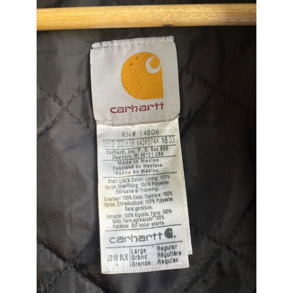 Carhartt J131 BLK Thrashed Faded Black Thermal Lined Duck Hooded Jacket Mens LG - Picture 9 of 11